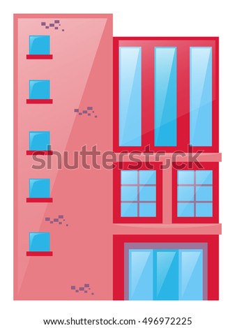 Building painted pink and red illustration