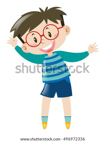 Boy with glasses wearing blue shirt illustration