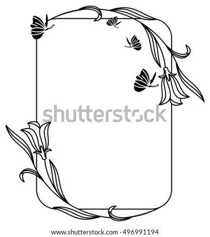 Rounded corners vertical framework with bluebells. Design element for advertisements, flyer, web, wedding and other invitations or greeting cards. Raster clip art.