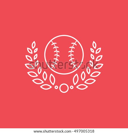 Baseball Laurel Wreath Line Icon On Red Background