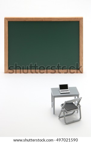 Miniature Blackboard and notebook PC on white background.
Concept of instruction for PC Beginners.