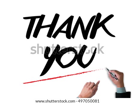 THANK YOU businessman work on white broad, top view