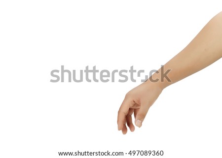 Beautiful  hand ,handle objects ,isolated on white background