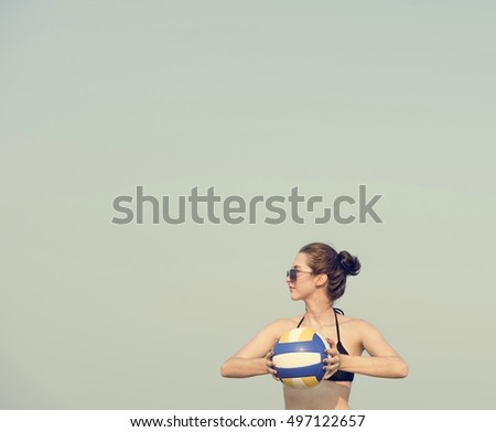 Woman Playing Volleyball Beach Summer Concept