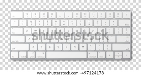 Modern aluminum computer keyboard on transparent background. Vector illustration. EPS10.  Royalty-Free Stock Photo #497124178