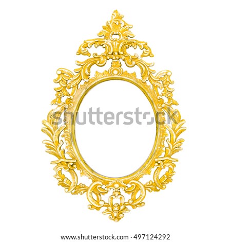 Round vintage patinated picture frame. Isolated over white background