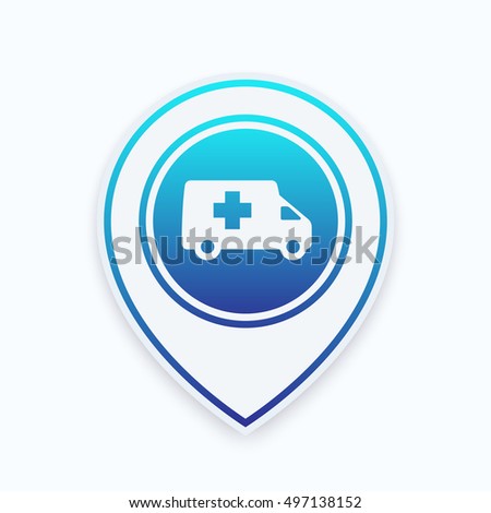 ambulance car icon on map pointer, vector illustration