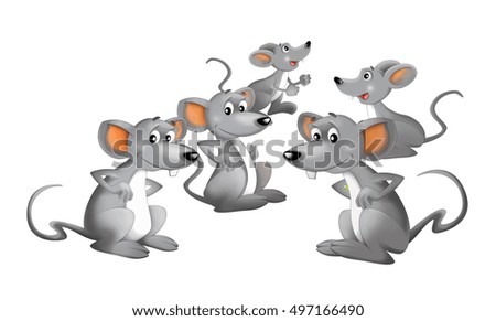 Cartoon happy group of mice - isolated - illustration for children