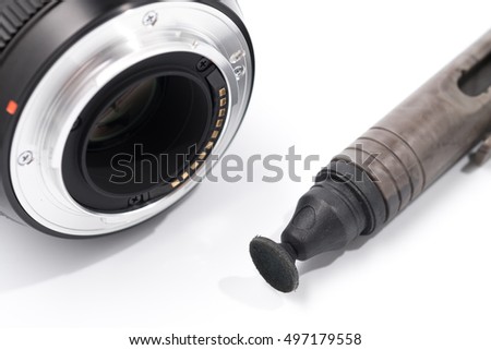 Details of Lens pen for lens optic cleaning isolated on white background.