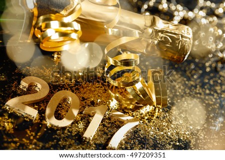New years eve celebration background with champagne Royalty-Free Stock Photo #497209351