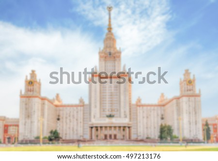 Defocused background with Lomonosov State University building in Moscow, Russia. Intentionally blurred post production for bokeh effect