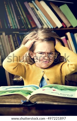 Adorable Cute Girl Reading Stressed Out Concept
