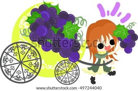 A cute illustration of a little girl selling grapes