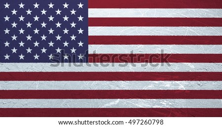 An American flag stamped onto the surface of an ice rink.
