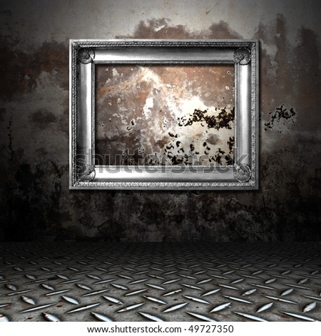 silver frame in a dark grungy room
