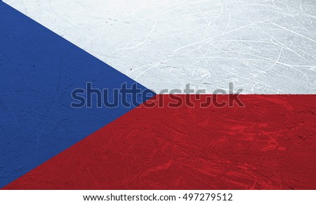 A Czech flag stamped onto the surface of an ice rink.