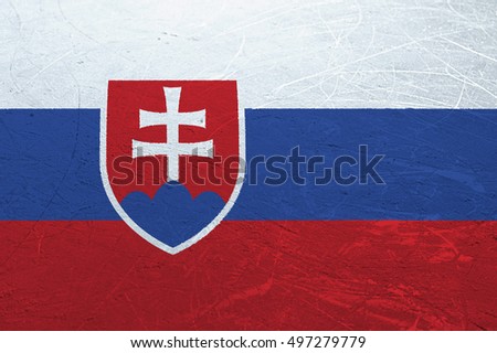 A Slovakian flag stamped onto the surface of an ice rink.