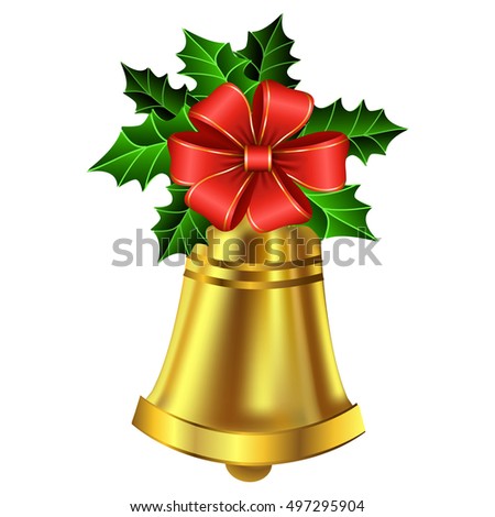 Christmas golden bell holly sprig and bow