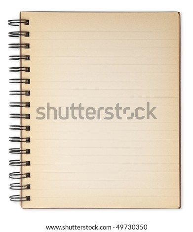 Old note book isolated on white. Not an photo editing effect, really an old note book.