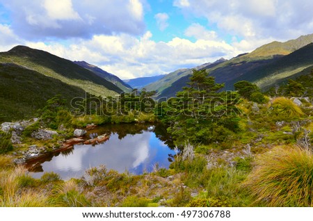 Mountain lake in Cobb Valley, Kahurangi National Park, New Zealand