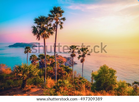 Phromthep cape viewpoint at twilight sky in Phuket,Thailand Royalty-Free Stock Photo #497309389