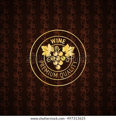 Gold wine label design on the decorative background. Vector illustration
