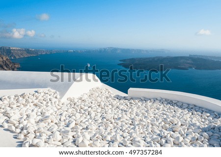 White architecture on Santorini island, Greece. Beautiful summer landscape, sea view