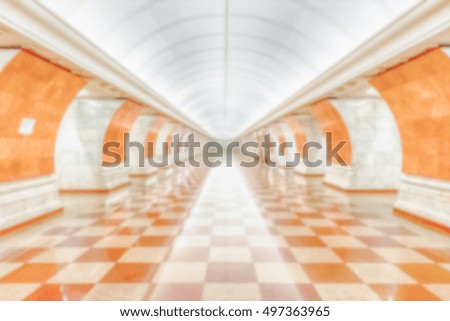 Defocused background with interior of Park Pobedy subway station, Moscow, Russia. Intentionally blurred post production for bokeh effect