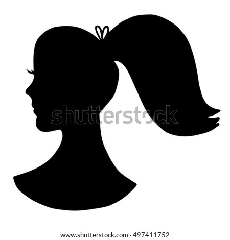 Black girl silhouette with ponytail and lashes. People.Woman silhouette isolated on white background. Hand drawn graphics illustration with woman for logo, designs, prints, advertising, barbershop.