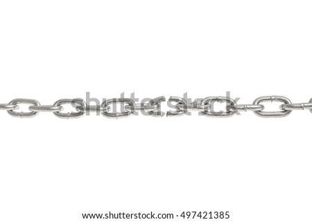 Close up photography Broken chain isolated on white background 