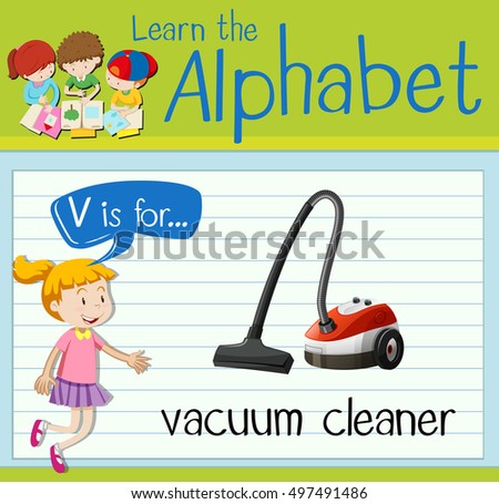 Flashcard letter V is for vacuum cleaner illustration
