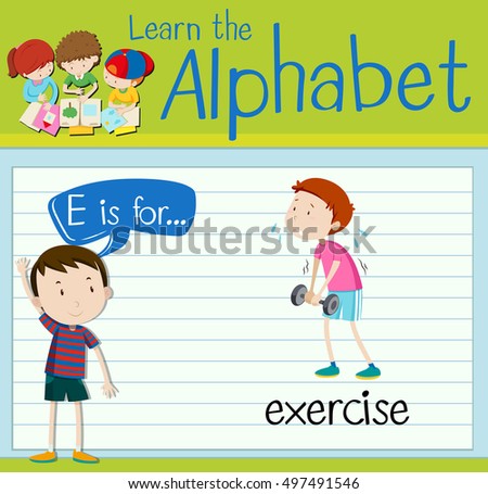 Flashcard letter E is for exercise illustration