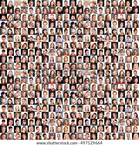 Collage of diverse multi-ethnic and mixed age people expressing different emotions  Royalty-Free Stock Photo #497529664