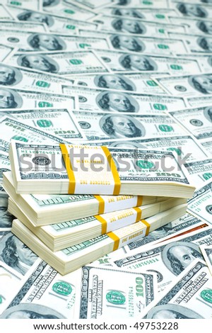 Stack of dollars on money background