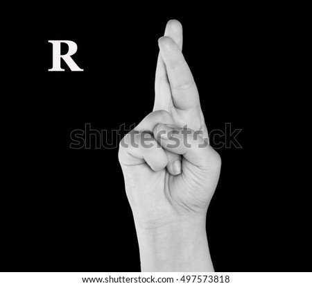 The Letter R. Finger Spelling the Alphabet in American Sign Language (ASL). 
