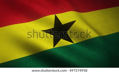 Realistic flag of Ghana with highly detailed fabric texture.