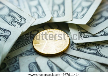 Money ( Twenties Surrounding a Penny ) Stock Photo High Quality 