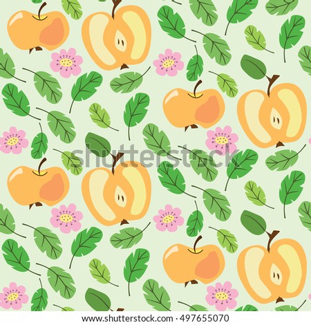 Pattern of apples and leaves. Vector illustration