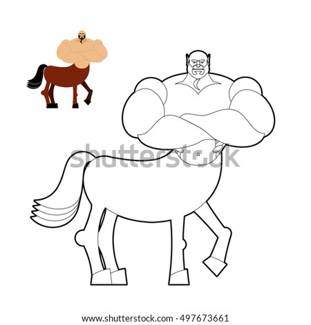 Centaur coloring book. Line style of mythical creature. Half horse half person. Fairy-tale characters athlete. Man hoss
