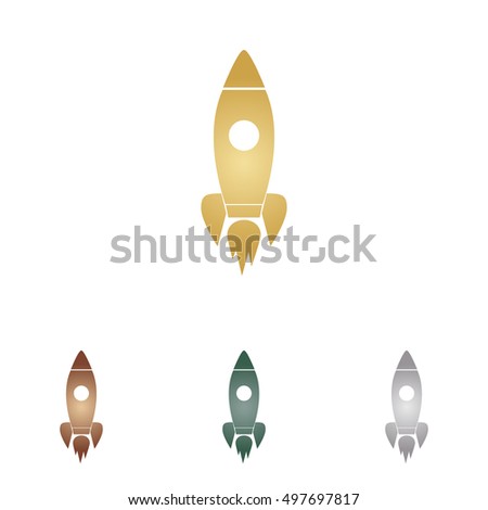 Rocket sign illustration. Metal icons on white backgound.