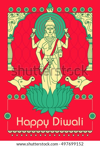 Vector design of Goddess Lakshmi for Happy Diwali prayer festival of India in Indian art style