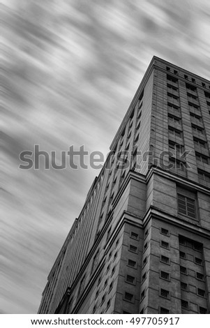 conkrit building in black and white using long shutter speed