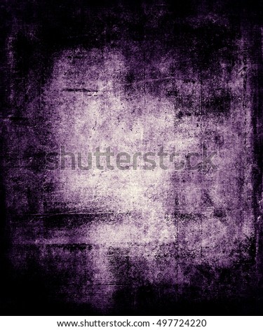 Violet Scratched Grunge Abstract Texture Background. Scary halloween poster with faded central area for your text or picture. Dark Wall
