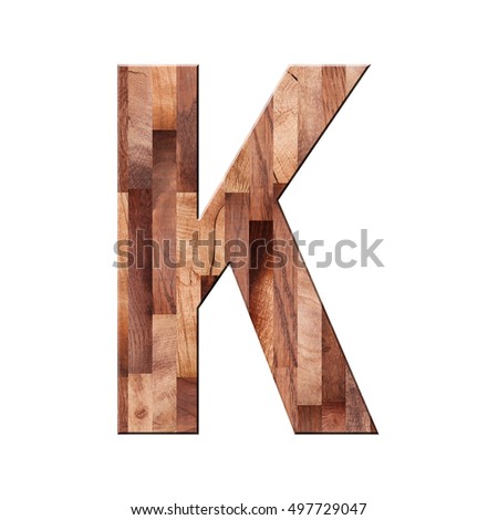 Wooden parquet alphabet letter symbol - K. Isolated on white background