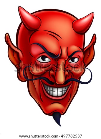 Cartoon red devil satan or Lucifer demon face with horns and a goatee beard