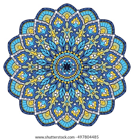 Blue vector mandala. Template for carpet, shawl, textile, fabric, wallpaper. Oriental ornament. Ec for design.