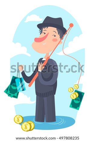 Concept illustration of a businessman fishing for money. Business opportunity concept