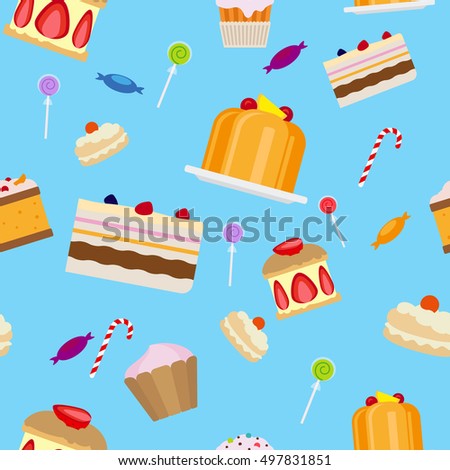 Sweets and candies seamless pattern flat style vector illustration