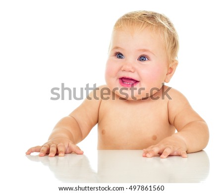 Beautiful smiling baby One, isolated on white.
