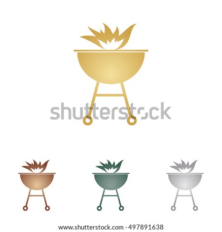 Barbecue with fire sign. Metal icons on white backgound.